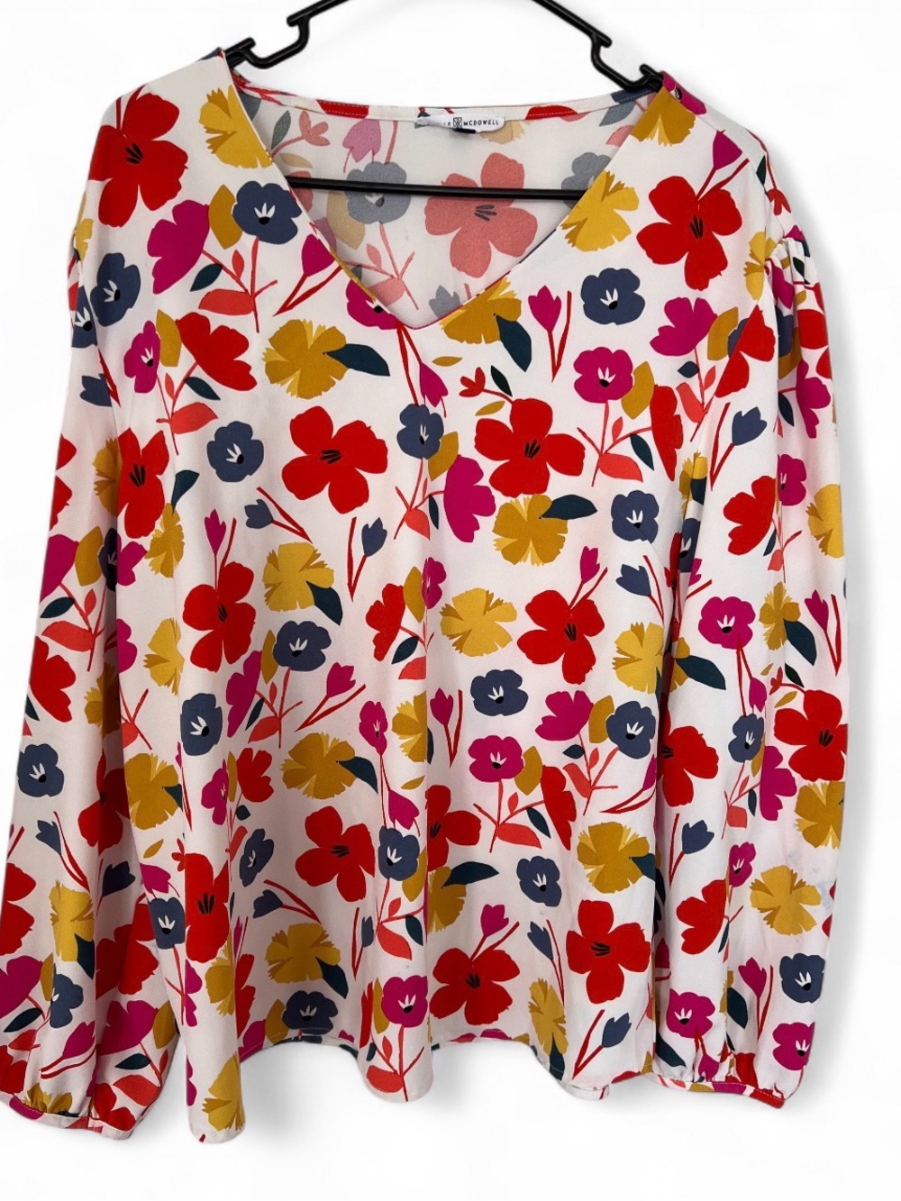 Michelle McDowell V-Neck Floral Long-Sleeve Top in White Multi